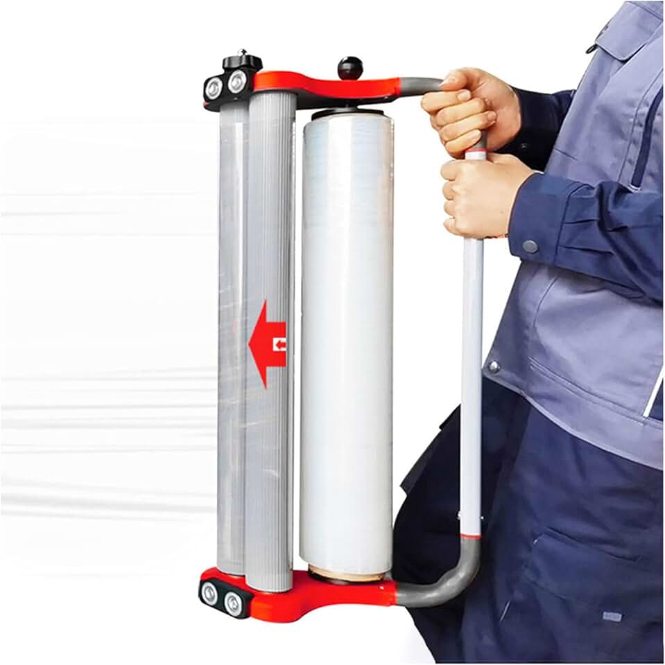 Stretch Film Dispenser - Industrial Strength Stretch Wrap Dispenser, Double Roller Pallet Wrapper, Shrink Wrap Handle for Holds 12