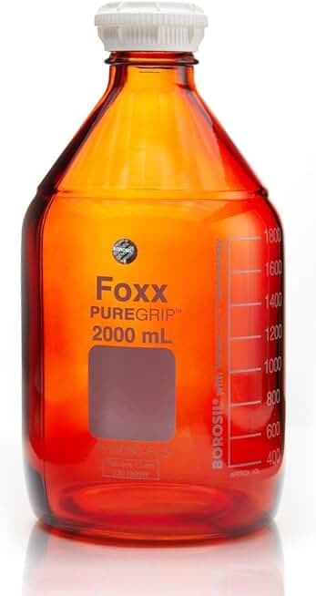 BOROSIL PUREGRIP Amber Reagent Bottles with GL45 Screw Cap, 2000 mL, 200 fl. oz., Borosilicate GLASS 1519030-FLS