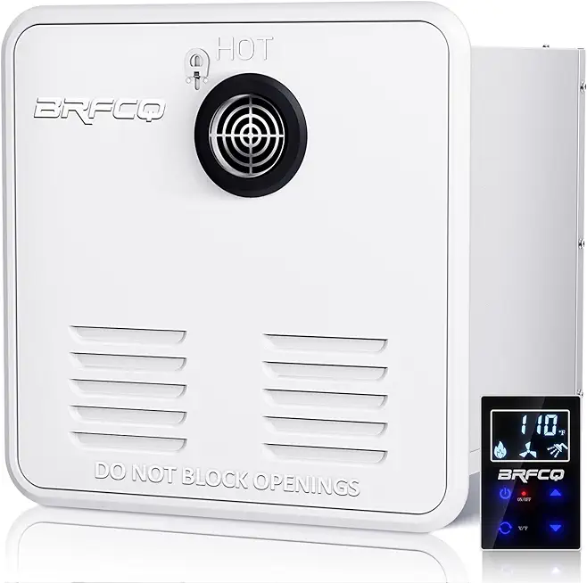 RV Tankless Water Heater, 55000 BTUs RV Instant Hot Water Heater with 15 x 15 inches Door & Remote Controller, DC 12V MAX 3.9GPM, Propane Gas Power Technology, Compatible with All RVs(White)