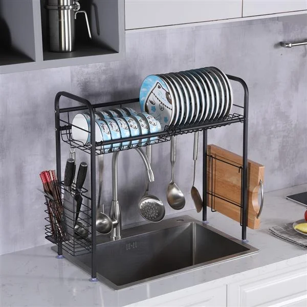 Over The Sink Dish Drying Rack, Stainless Steel Dish Dryer Rack for Kitchen Organizer Storage Space Saver Shelf Utensils Holder Drainer,Single Layer,Black