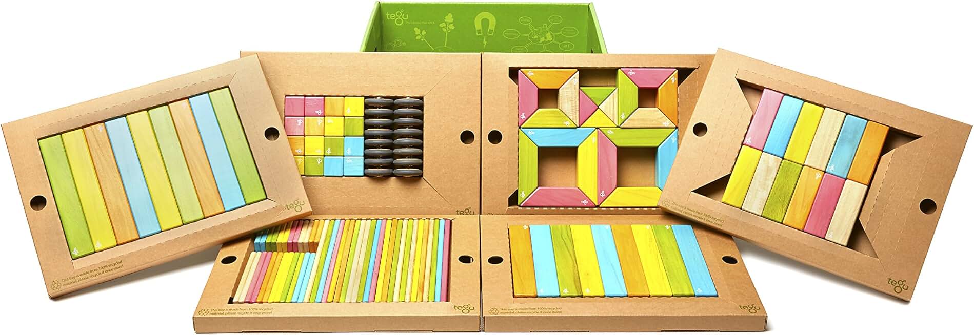 130 Piece Tegu Classroom Magnetic Wooden Block Set, Tints, 1-99 years old