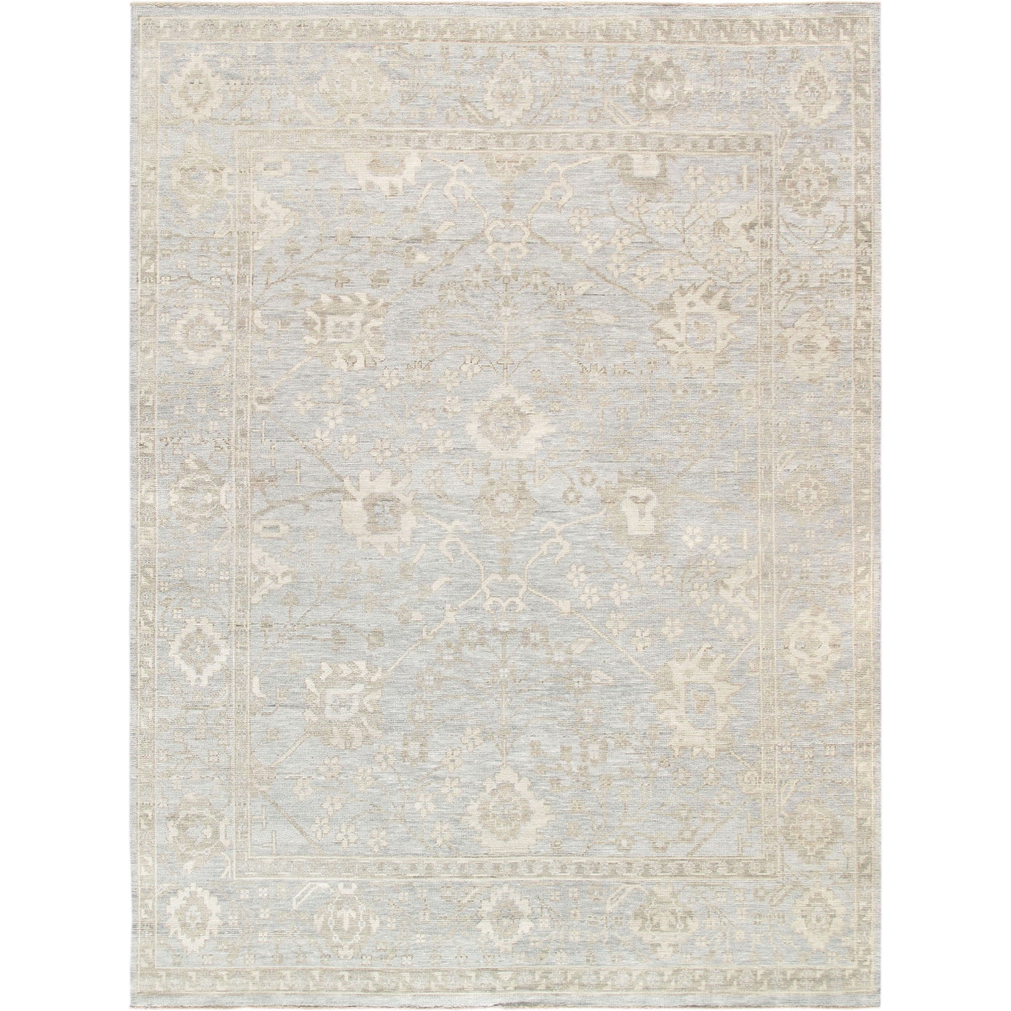 Pasargad Home Oushak 12' X 12' Hand-Knotted Wool Light Blue Square Rug - All Ages, Indoors