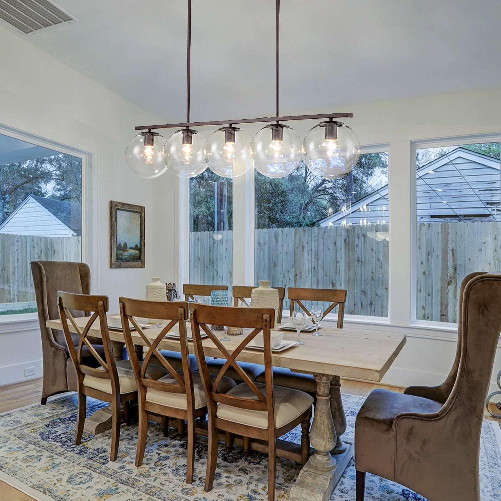 OYIPRO 5 - Light Kitchen Island Linear Globe Glass Pendant Light Clear Glass - Oil Rubbed Bronze