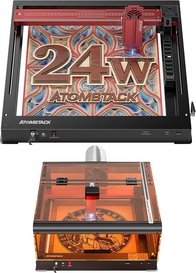 ATOMSTACK A24 PRO Laser Engraver with Laser Engraver B3 Enclosure 24W Output Efficient High Precision Engraving Machine Installation Free Expandable CNC Laser Engraving Machine High-Speed