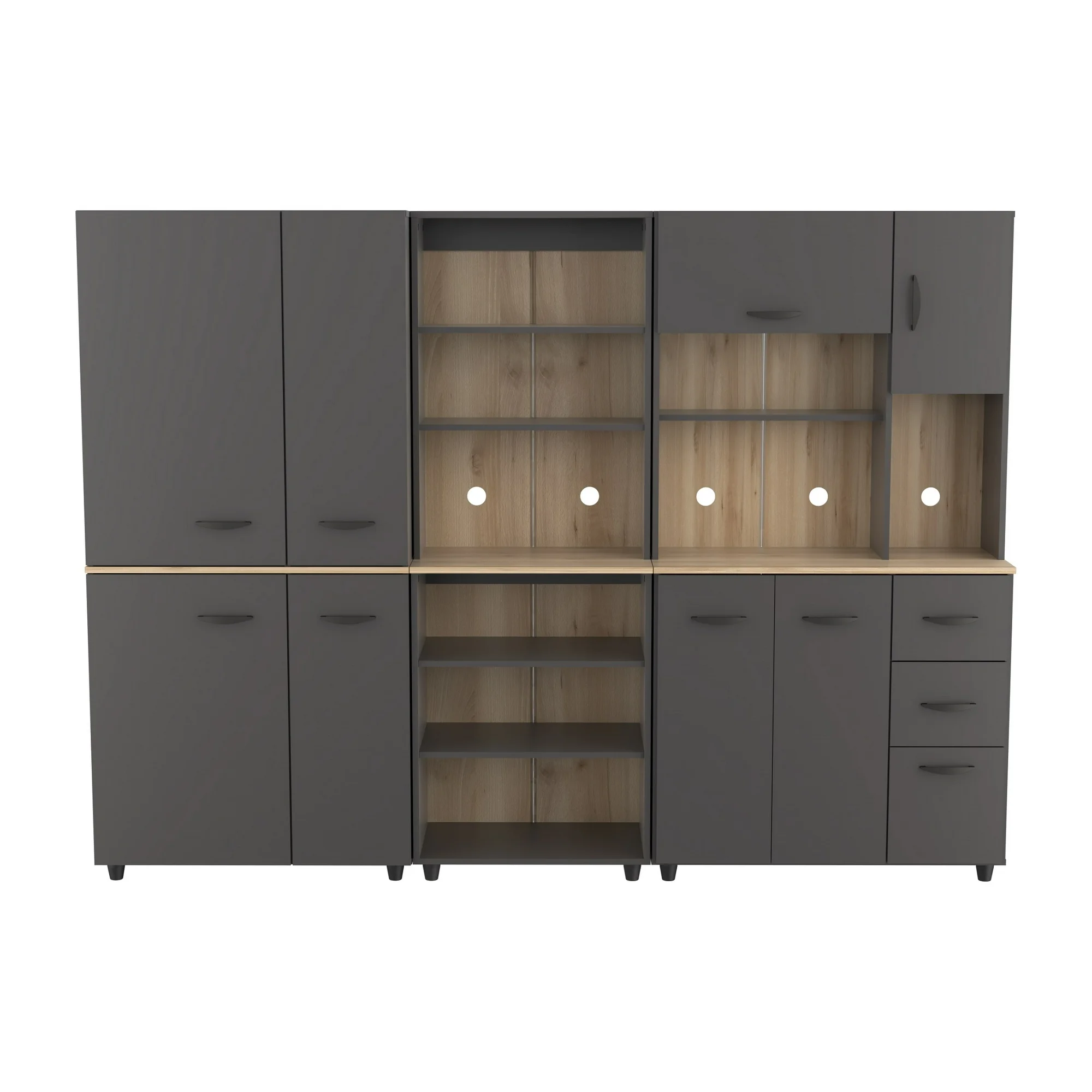 Inval Proforte 3-Piece Garage Cabinet Set, Dark Gray and Maple