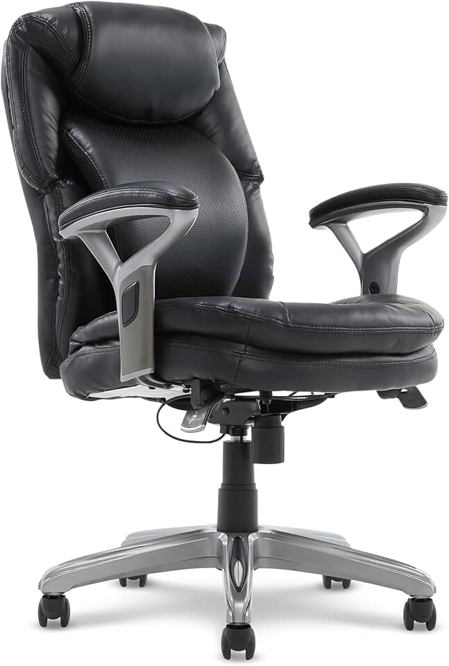 Serta Anniston Wellness by Design Mid Office AIR Lumbar Technology, Ergonomic Computer Chair with Lower Back Support, Bonded Leather, Black