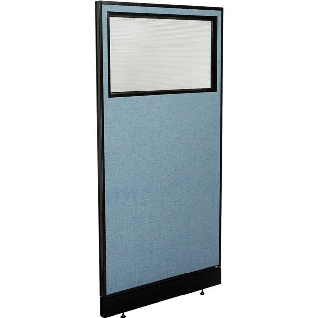 Interion Office Partition Panel with Partial Window & Pass-Thru Cable, Blue - 36.25 x 76 in.