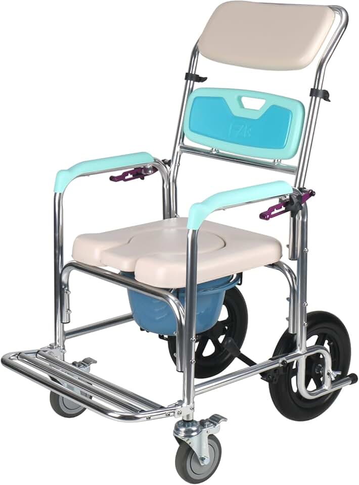 AOI Shower Commode Wheelchair for Elderly and Disabled, Rolling Shower Chair with Adjustable Backrest Angle and Headrest,12