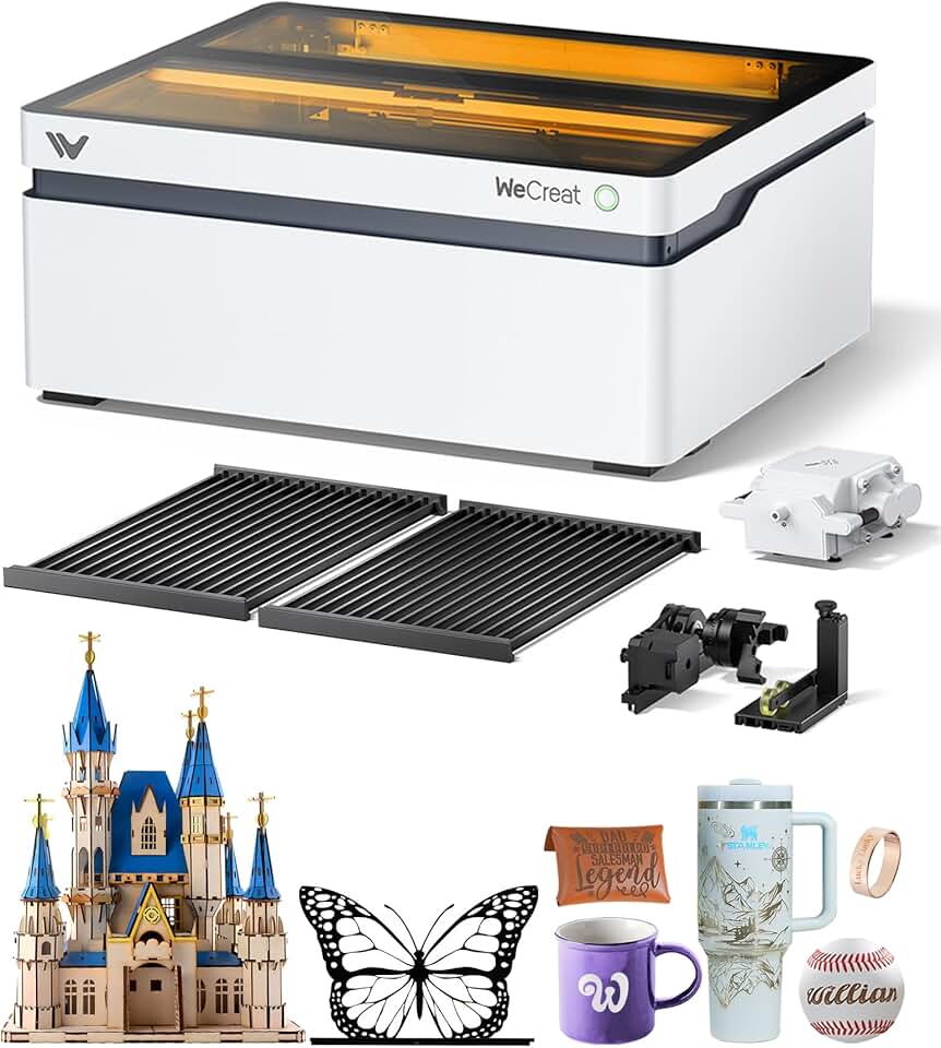 WECREAT Vision 20W(20,000mW) Laser Engraver, 4-in-1 Desktop Diode Laser Engraver and Cutter with Rotary, Smart Camera, Auto-Lifting Enclosure, Air Assist and Laser Bed for Wood Acrylic Metal