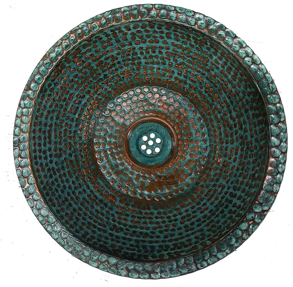 Copper Bathroom Sink Green Aged Patina Vessel Undermount Top Mount Household Renovating Bowl Distressed Antique Verde Patina Shape Toilet Washbasin