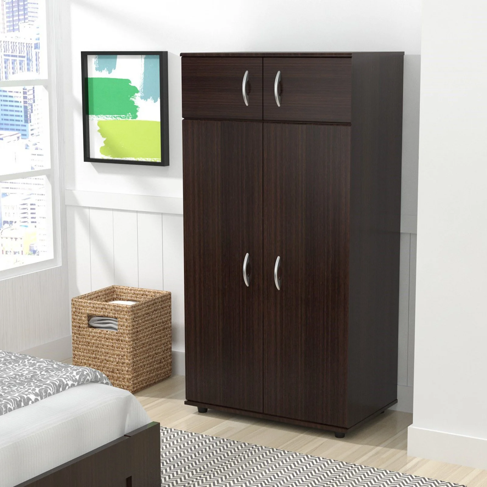 Inval Four Door Wardrobe/Armoire, Espresso - Wengue Finish