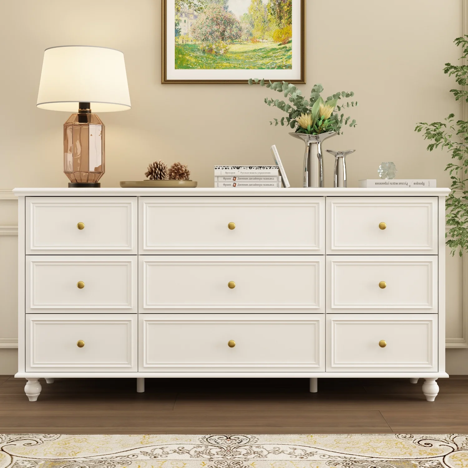 OXYLIFE 9 Drawer Dresser for Bedroom , Chest of Drawer Storage Organizer White, 63