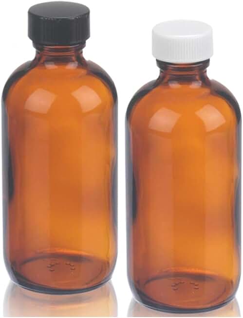 Wheaton 220955 Safety Coated Bottle, Boston Round Style, Amber Glass, 16oz With 28-400 Black Phenolic Poly-Seal Lined Screw Cap, 76mm x 172mm (Case of 24)