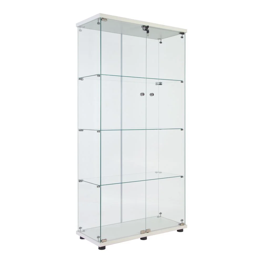 IVV Glass Display Cabinet with 4 Shelves, Double Lockable Doors, Floor Standing Display Cage, for Living Room Bedroom Office, 31.69