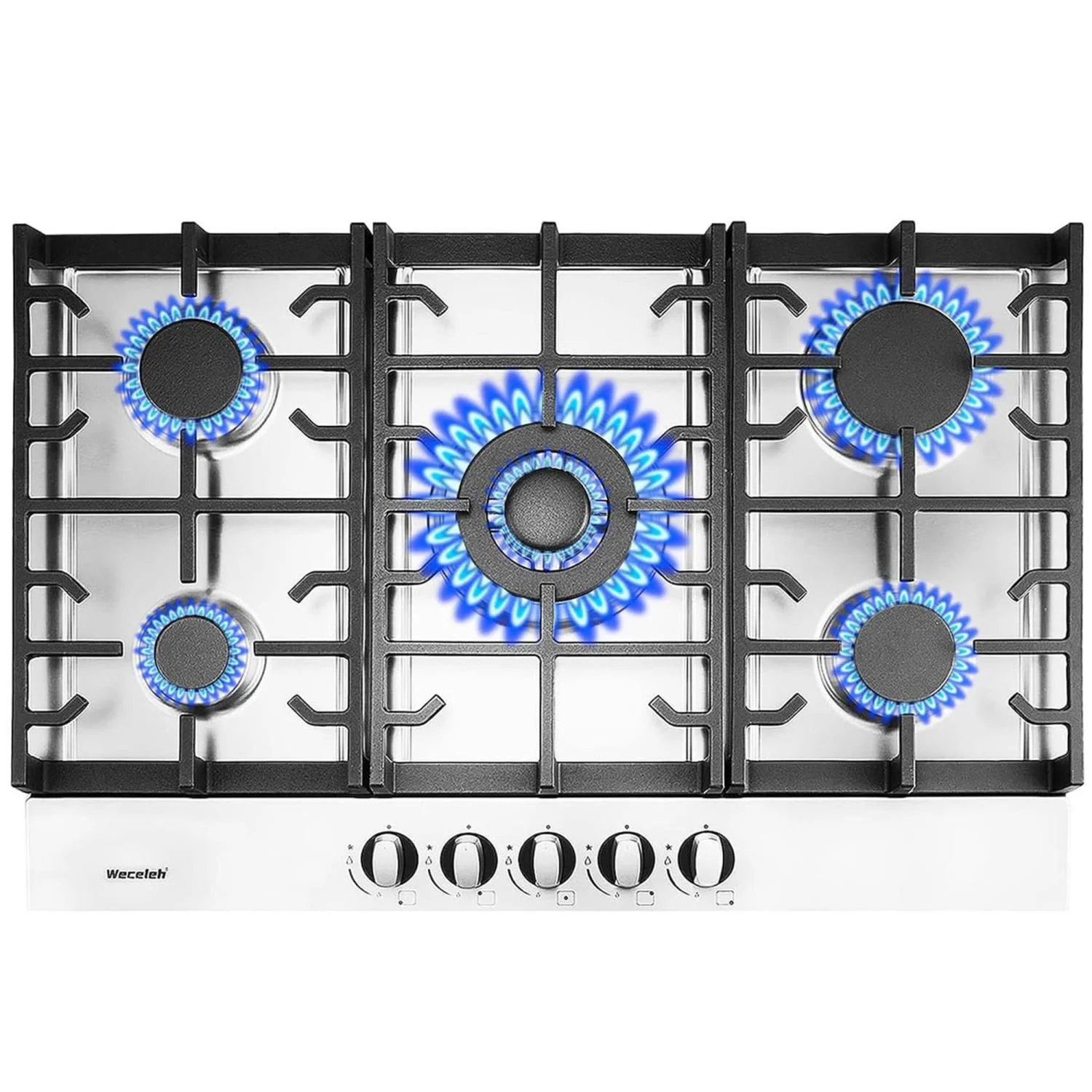 JDZDESIGN 30” Built-in Gas Cooktop Stove Top 5 Burners LPG/NG Dual Fuel Stainless Steel