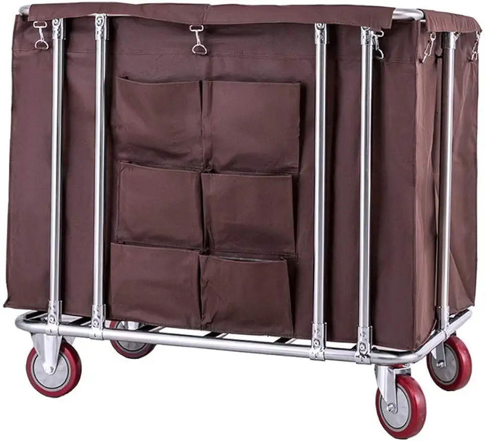 Movable Hand Trucks,Storage Cart,Laundry Baskets,Cleaning Carts,Grocery Carts,Kitchen Trolleys, Beauty Salon Trolley, Heavy Duty Organizer Rolling Cart,Laundry Sorter Cart with Bags/Brown/90*