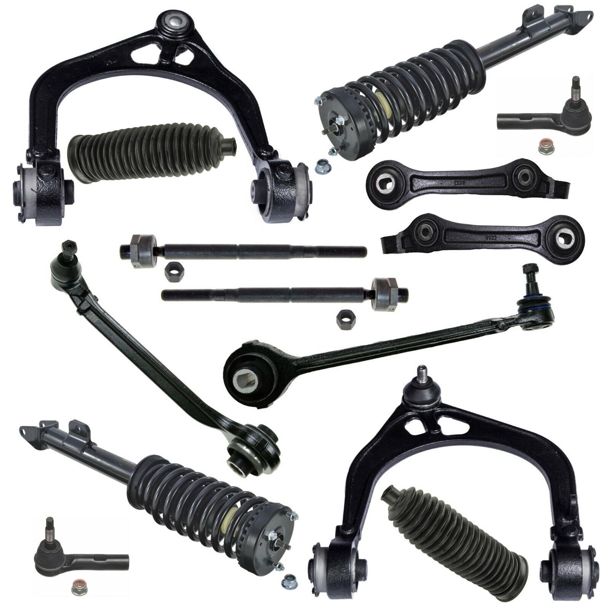 14 Pc New Suspension Kit Lower Rear Control Arms With Ball Joints, Inner & Outer Tie Rod Ends, Rack and Pinion Bellows Fits select: 2005-2006 CHRYSLER 300C, 2006-2010 DODGE CHARGER