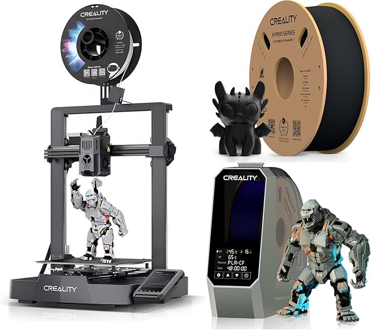 Creality Official Ender 3 V3 KE 3D Printer 500mm/s High-Speed Printing Self-Test Dual Z-axis Double Linear Shafts on Y-axis Superior Hotend Double Fans Cooling with Hyper Black and Space PI Dryer Box