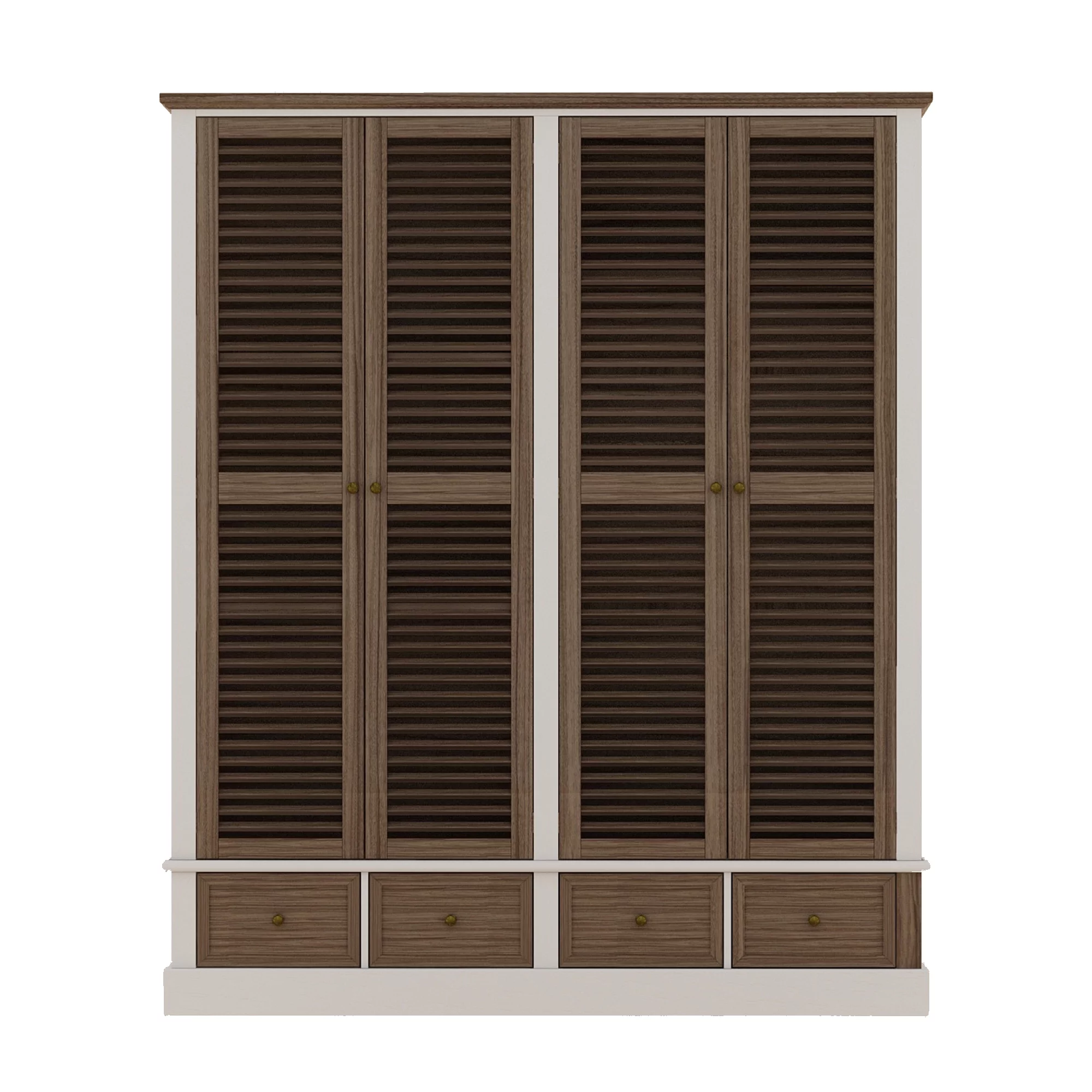 OXYLIFE Wooden Wardrobe Armoire with Louvered Doors, Hanging Rod and Drawers for Bedroom