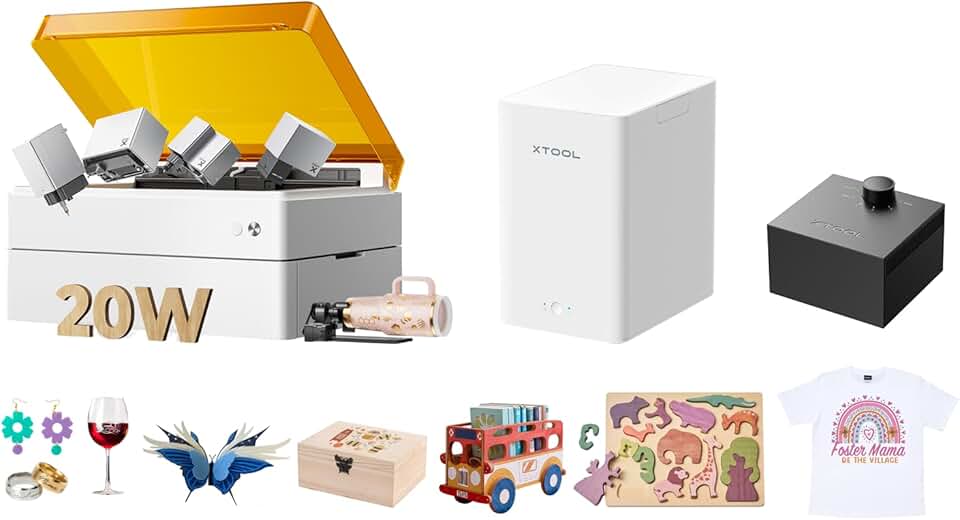 xTool M1 Ultra 20W All in One - with Inkjet Module, Air Assist, Desktop Smoke Purifier, Riser Base and Rotary Tool, 4-in-1 Craft Machine, 20W Laser Cutting, Drawing, Inkjet Printing, for Wood, Vinyl..