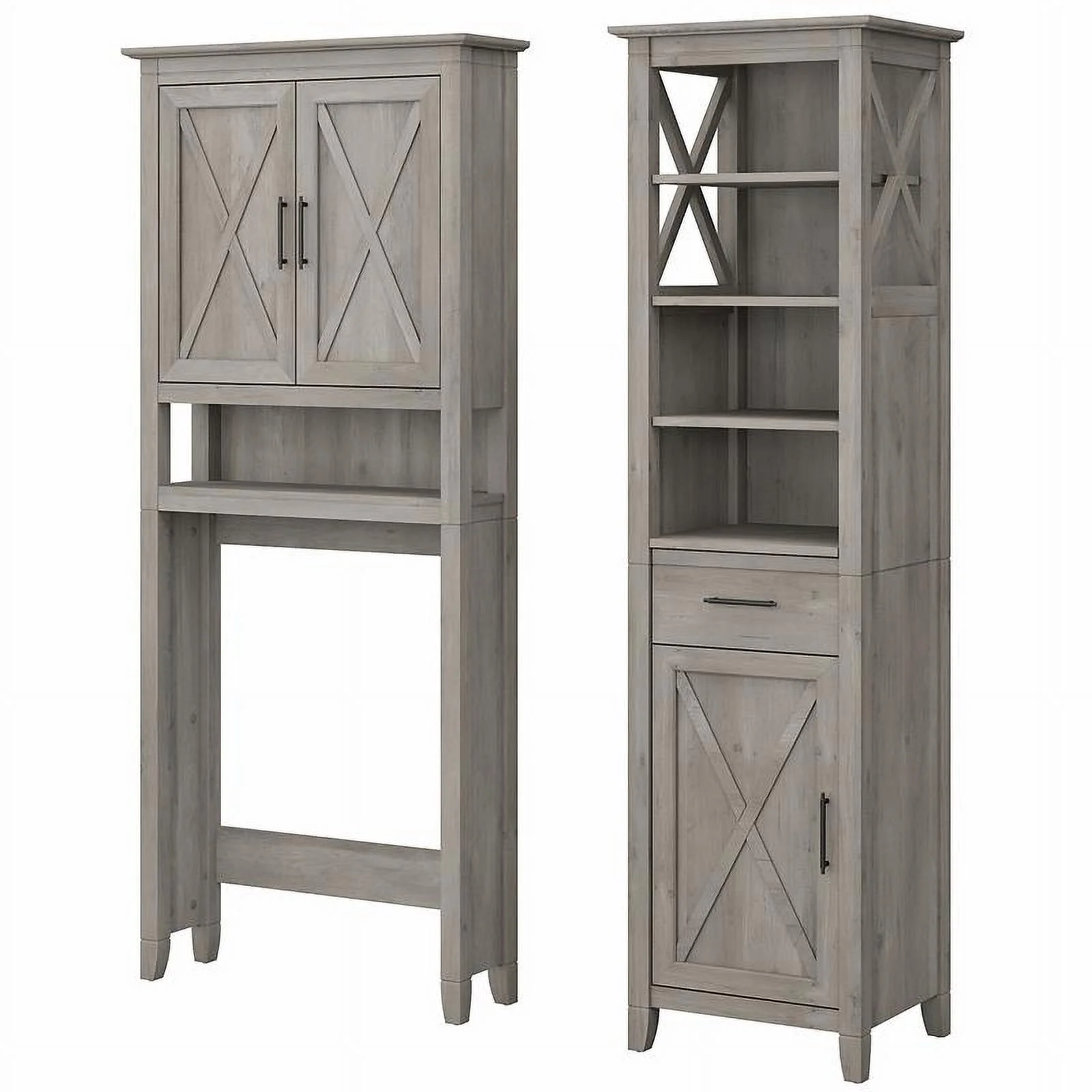 Pemberly Row Engineered Wood & Linen Cabinet and Space Saver in Driftwood Gray