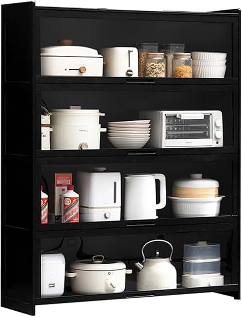 Curio Cabinet Display Shelf Dustproof Display Cabinet Floor Standing Bookshelf, Single Door Bamboo Showcase Cabinet Acrylic Display Case for Home Office, Bedroom (Size : 4layer)