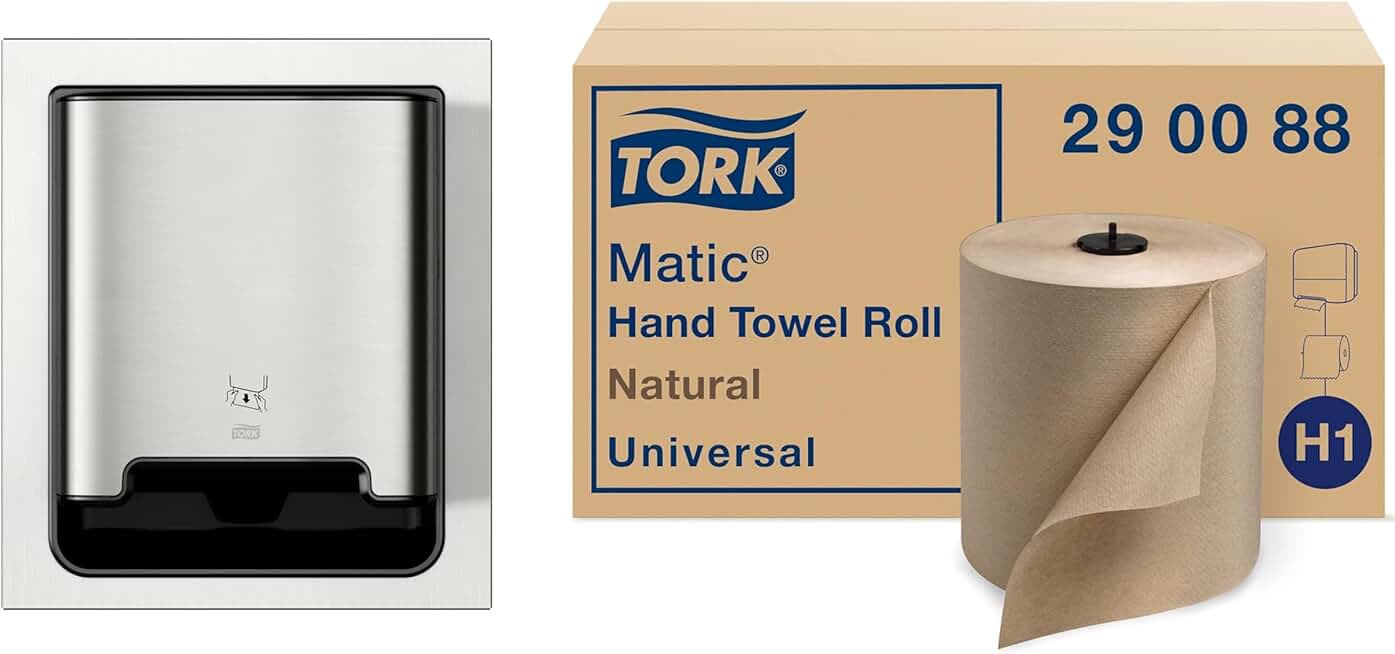 Tork Paper Hand Towel Dispenser, Stainless Steel - H1 + Refill - Universal Hand Towel Roll (Pack of 6)