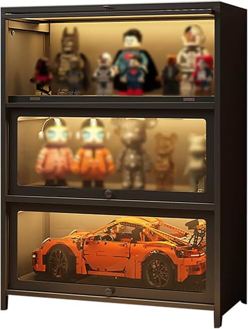 Display Cabinet with Glass Doors White Freestanding for Collectibles Action Figures Mini Toys Shelf Dustproof Display Easy to Install, Cabinet (Color : Black, Size : 3layer)