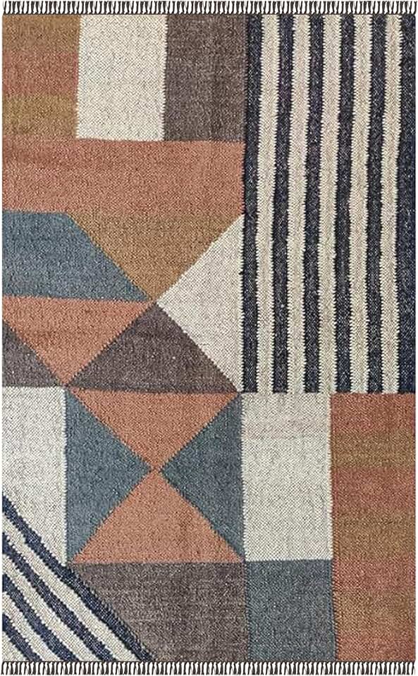 Decorable Wool Jute Rug 6 Square Brown & Multi Living Area Indoor Outdoor Use Rugs for Bedside Square Dining Mat Rugs for Bedroom Square Woven Jute Rug Eco-Friendly Wool Area Rug Hand Woven Rug