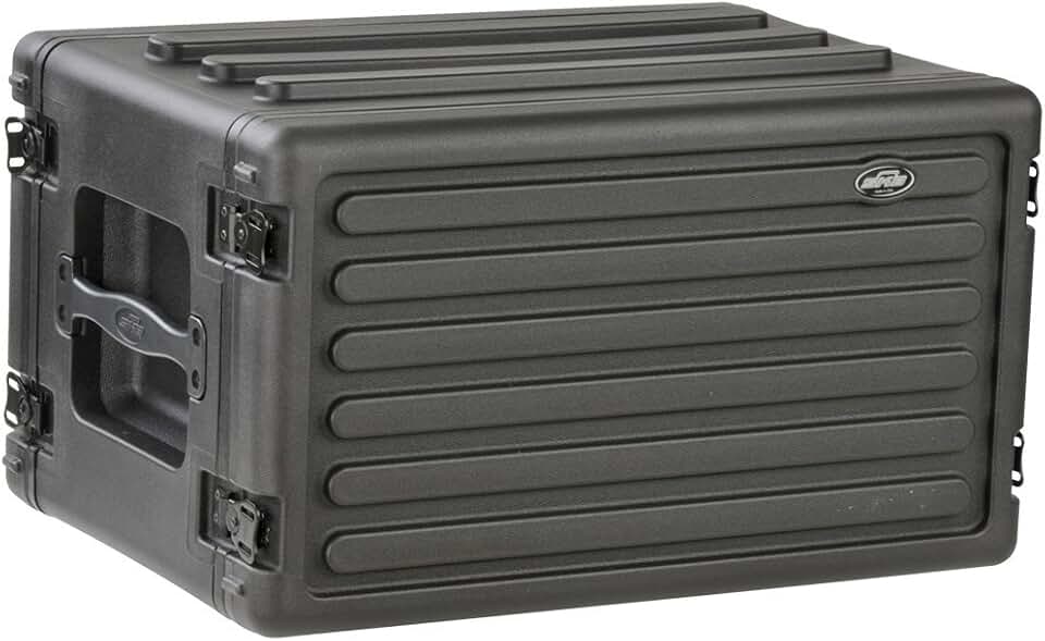 SKB Cases 1SKB-R6S Roto-Molded 6U Shallow Rack, Rubber Gasket Waterproof Seals, Interlocking Stacking Ribs, Recessed Latches, Heavy-Duty Flush Carry Handles, Shock Absorbing Rubber Feet