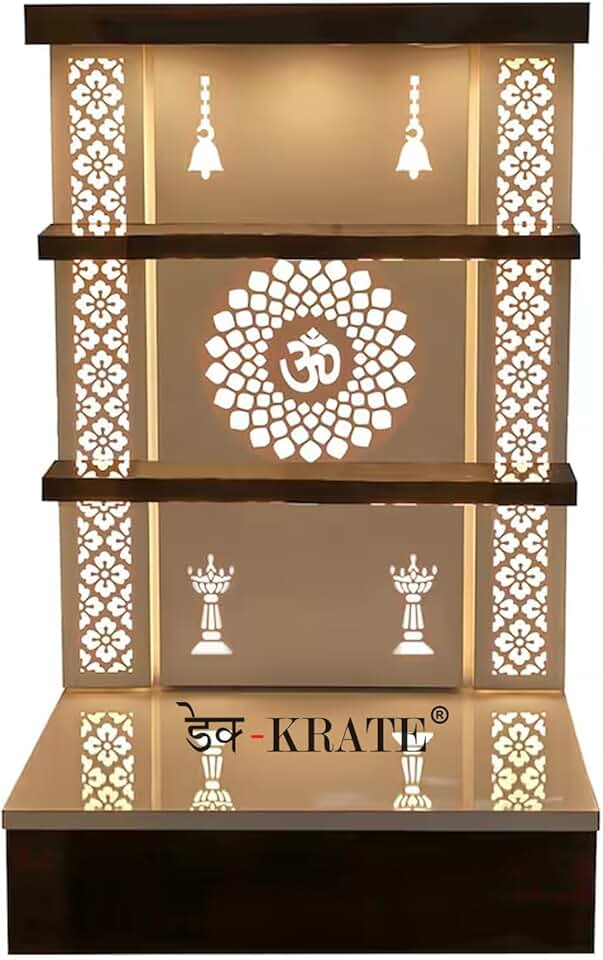 Wooden Temple Wall Hanging & Table Top Mandir White Led Light Puja Mandir For Home & Office Decor (DESIGN 31) (36 X 24 X 16 INCH)