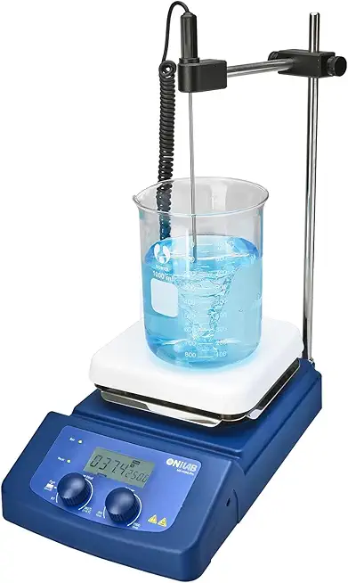ONiLAB 380℃ LCD Digital Hotplate Magnetic Stirrer with Ceramic Coated Aluminum Work Plate, 200-1500rpm,5L,Temp Probe Sensor & Support Stand & Stirring Bar Included