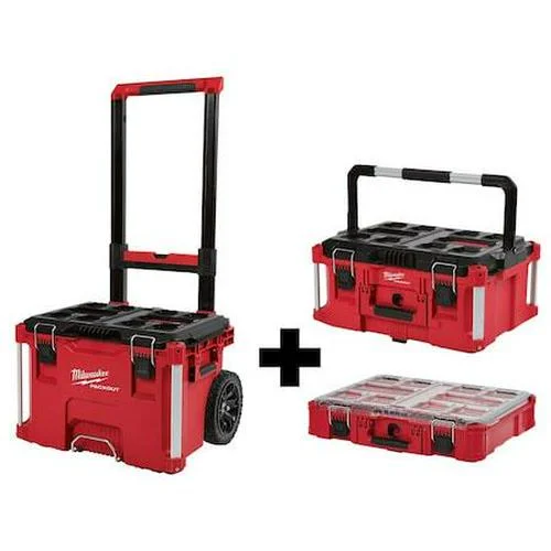 PACKOUT Rolling Tool Box + Large Tool Box + Organizer, Polymer, Black/Red, 22 in W x 19 in D