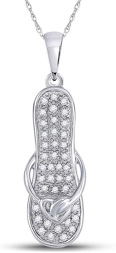 Dazzlingrock Collection 10kt White Gold Womens Round Diamond Flip Flop Sandal Nautical Pendant 1/8 ctw