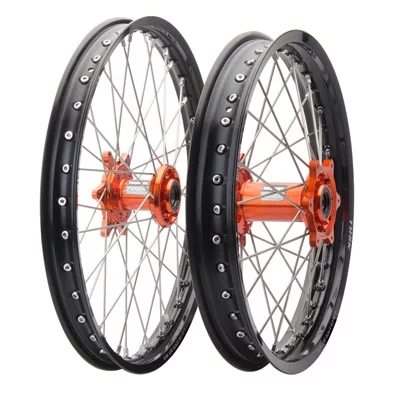 Impact Complete Front/Rear Wheel Kit 1.60 x 21/2.15 x 18 Black Rim/Silver Spoke/Orange Hub for KTM 125 EXC 2003