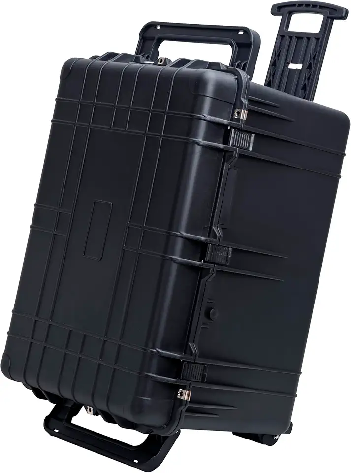 MEIJIA Portable Waterproof Protective Case,Hard Camera Case With Retractable Pull Handle And Rolling Wheels,Customizable Fit Foam Inserted,Elegant Black, 31.56