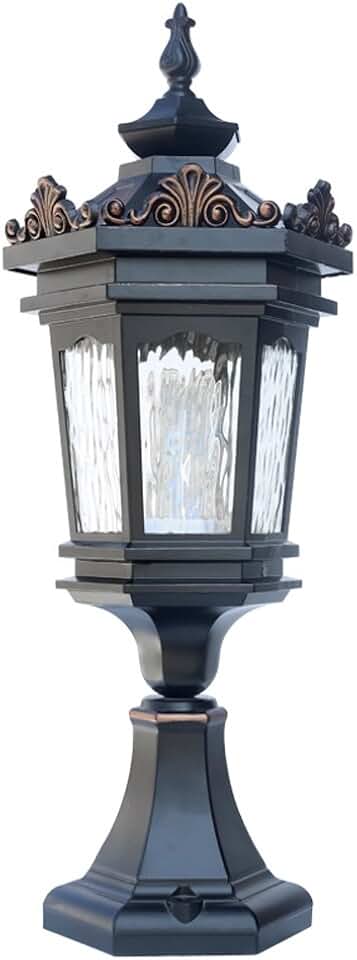 Creative Outdoor Pedestal Lamp Landscape Lighting Waterproof Aluminum Patio Bollard Light Exterior Black E27 Column Lawn Lamp Yard Garden Entrance Post Glass Lantern [Energy Class A +] Lights Fi