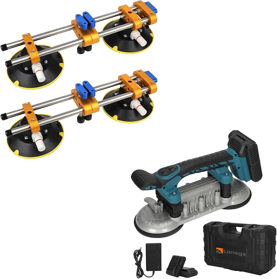 Upgrade 2 Pack Seamless Seam Setter with 6 inch Vacuum Suction Cups+Tile Installation Tool Vibration Machine-Double Suction Cup Handheld Automatic Tiling Vibrator for Laying——The Best Tile Helper