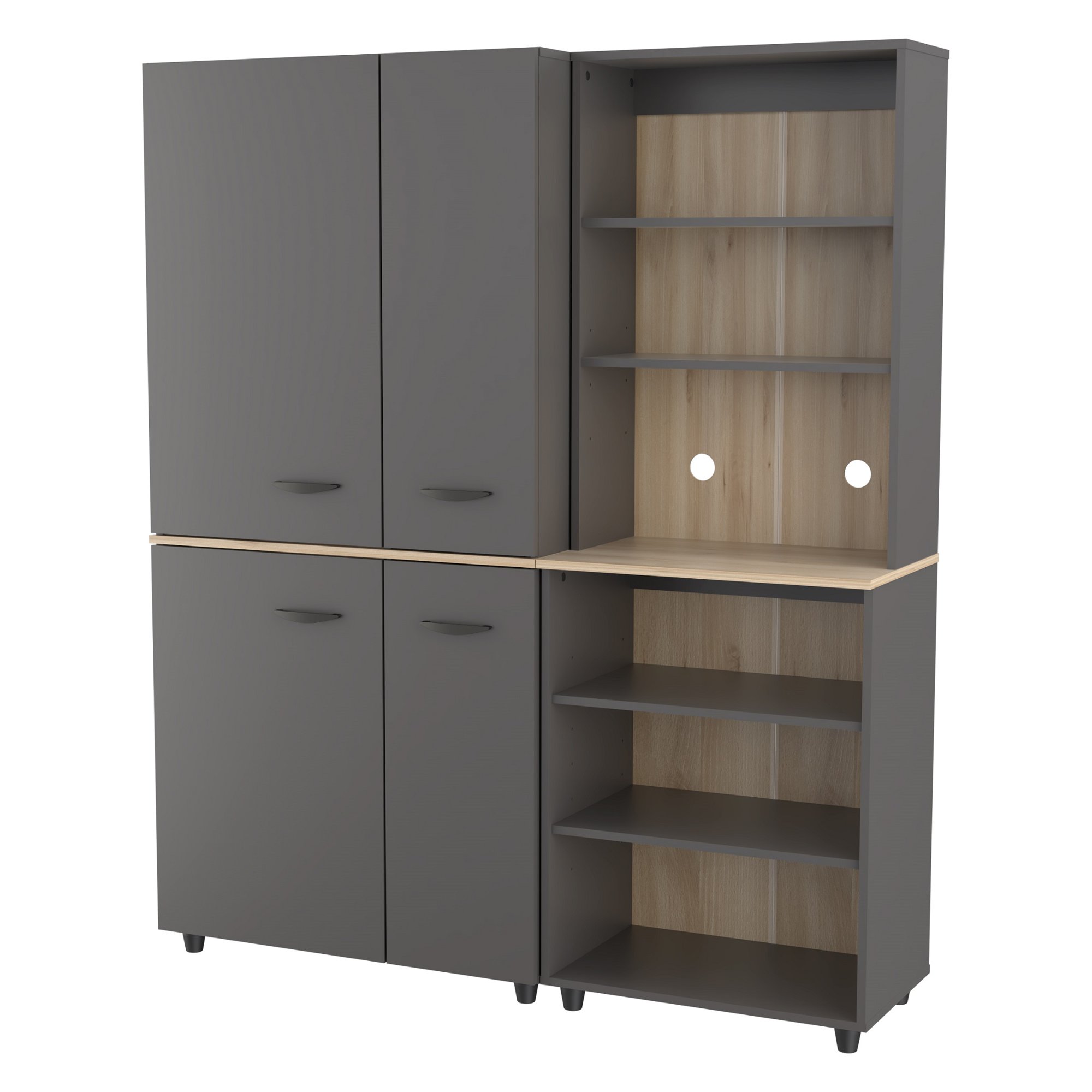 Inval Proforte 2-Piece 18-Shelf Garage Cabinet Set in Dark Gray and Maple