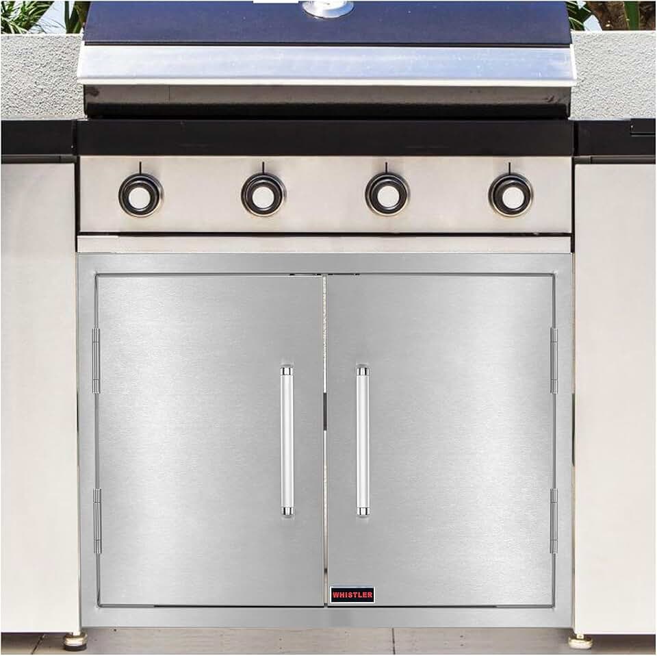 Whistler Outdoor Kitchen Double Access Doors with Paper Towel Holder - 33W x 22H Stainless Steel BBQ Access Doors, Built-in Doors for Outdoor Kitchen BBQ Island Grill Station