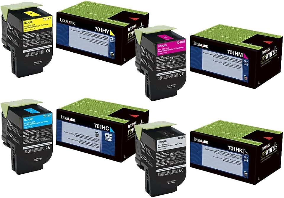 Lexmark 70C1HK0 70C1HC0 70C1HM0 70C1HY0 CS310 CS410 CS510 Toner Cartridge Set (Black Cyan Magenta Yellow, 4-Pack) in Retail Packaging