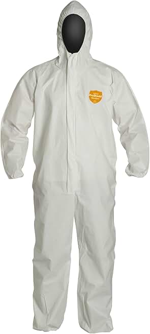 DuPont ProShield 60 NG127S Disposable Protective Coverall with Elastic Cuff, Hood and Storm Flap, White, 4X-Large (Pack of 25)