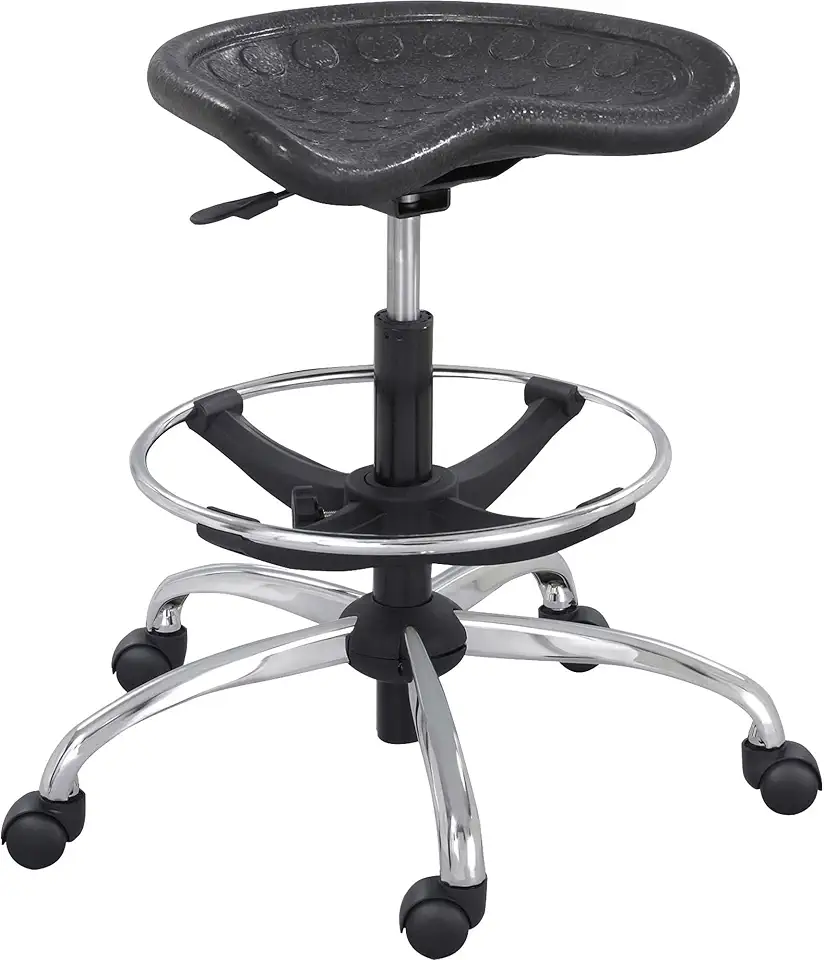Safco 6660BL SitStar Industrial Polyurethane Stool with Chrome Base & Foot Ring,Heavy-Duty Design, 250lb Limit, & 34