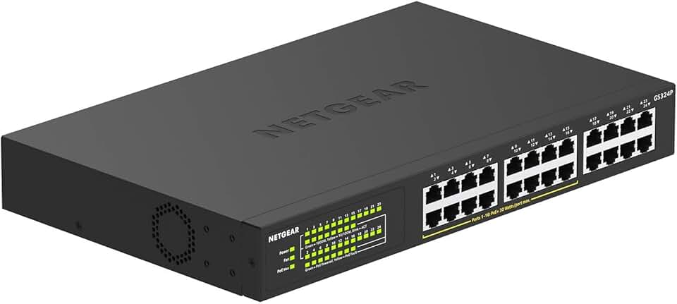 NETGEAR 24-Port Gigabit Ethernet Unmanaged PoE+ Switch (GS324P) - with 16 x PoE+ @ 190W, Desktop or Rackmount