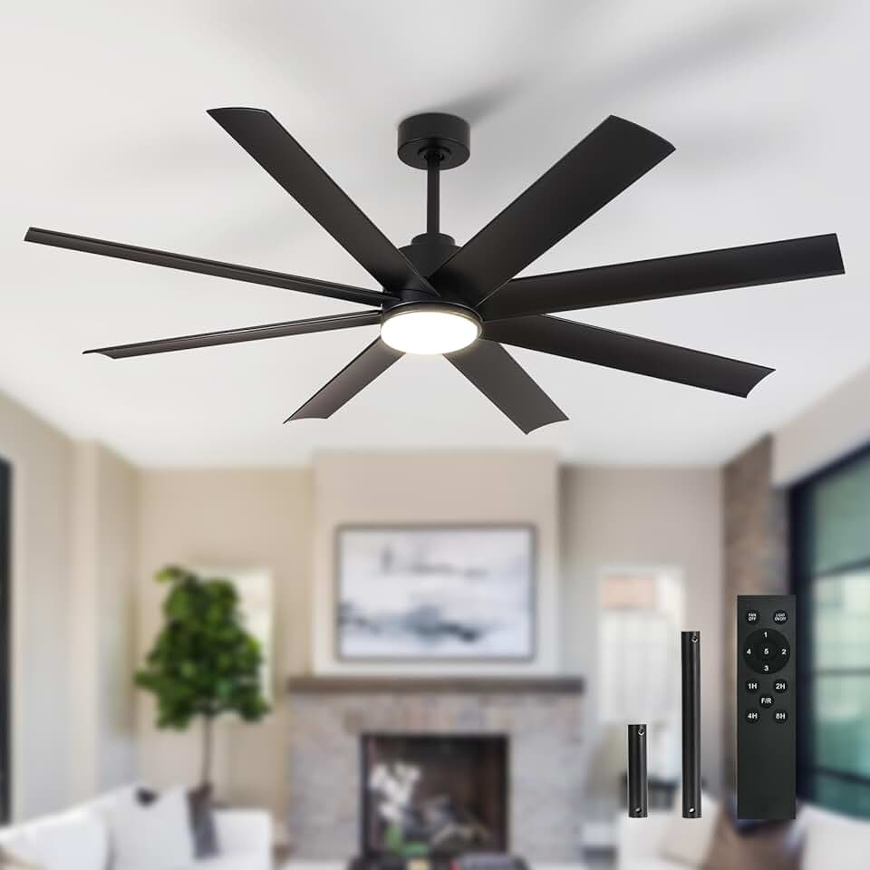 Black Ceiling Fan for Outdoor: 72 Inch Ceiling Fan with Remote 8 Blades 5-Speed Reversible DC Motor - Large Ceiling Fans for Indoor Living Room Farmhouse