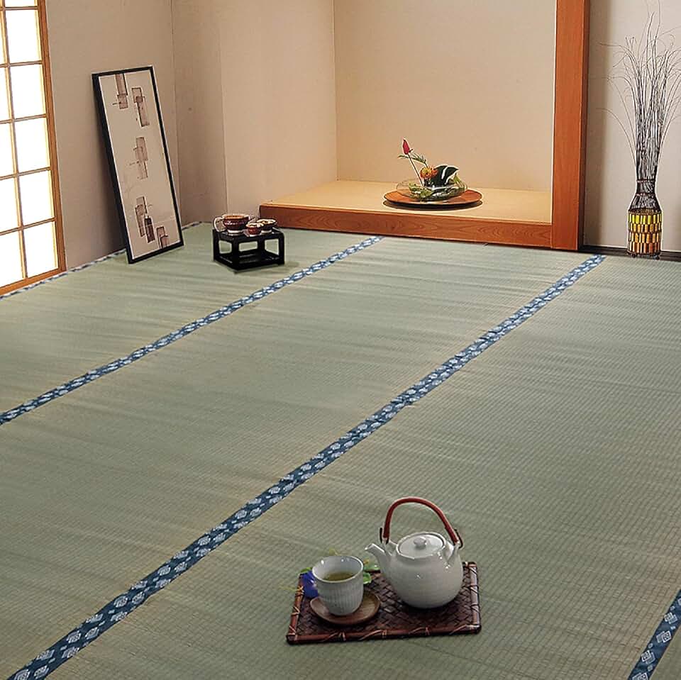 IKEHIKO Tatami Mat, 100% Japanese Rush Grass, Goza Igusa Mat, Area Rug, Carpet Floor Mat, Natural Material, Traditional Breathable Sleeping Mat, Zen Yoga, Made in Japan 1111 (273×273cm)