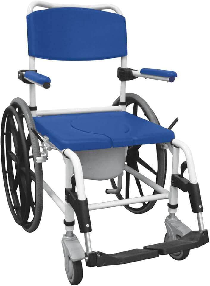 Drive Medical NRS185006 Aluminum Rehab Shower Commode Chair with Rear-Locking Casters, Blue