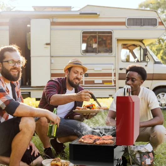 Outdoor Portable Tabletop Pellet Grill and Smoker with Digital Control System for BBQ-Red