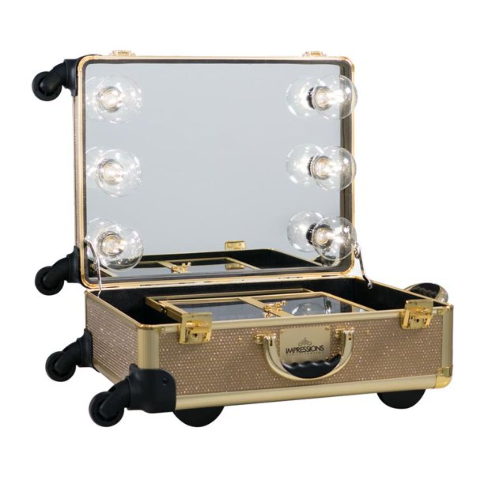Impressions Vanity Slaycase XL Vanity Travel Train Case with LED Bulb (Champagne Sparkle)