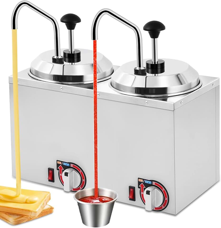 Cheese Dispenser Warmer Double Pumps,5.3Qt Cheese Warmer Insulated Dispenser Pump for Sauce Fudge Cheese Caramel 86-190℉ Temp Adjustable 110V